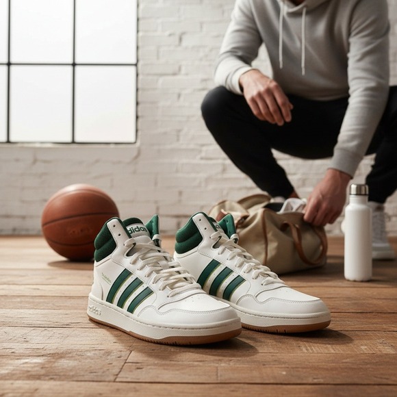 Adidas Hoops 3.0 Mid Mens White Green Basketball Style Shoes size 11 - Picture 2 of 7